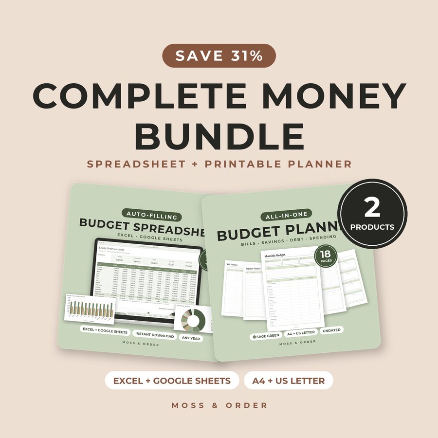 Complete Money Bundle with budget spreadsheet and printable budget planner